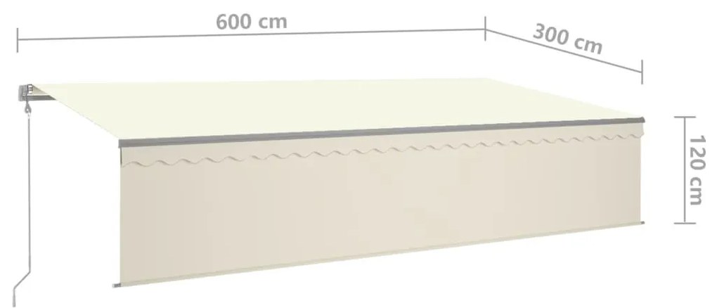 krémszínű szélérzékelős, LED-es napellenző redőnnyel 6x3 m