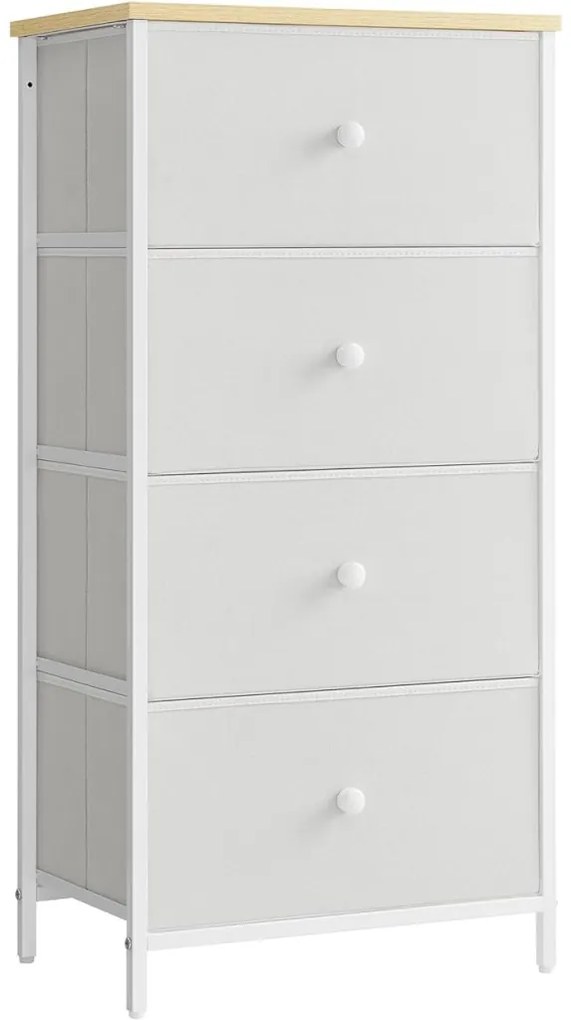 Tároló szekrény négy fiókkal, ruhás szekrény, fehér és tölgy 80x30x85cm