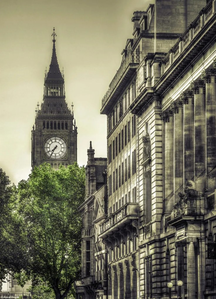 Poszter 20,5x28,4cm Kilátás a Big Benre a St James Parkból, Assaf Frank