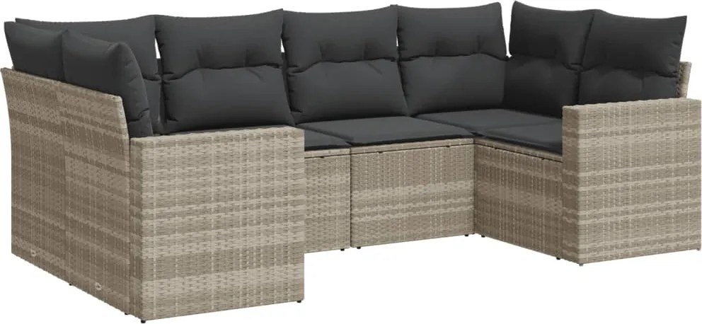 vidaXL 6 részes világosszürke polyrattan kerti ülőgarnitúra párnákkal