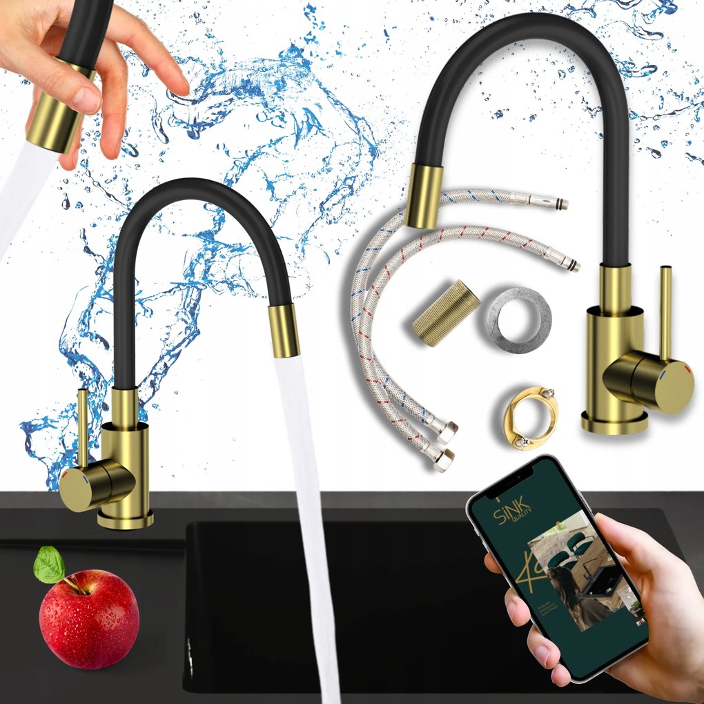 Konyhai Csaptelep flexibilis Kifolyócsaptelep arany mosogatóhoz 7in1