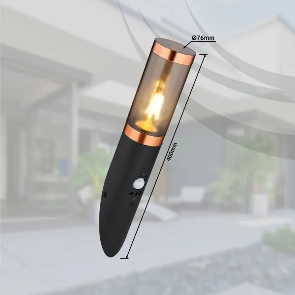 Globo 3157BCS-Kültéri fali lámpa érzékelővel BOSTON 1xE27/15W/230V IP44 fekete/réz