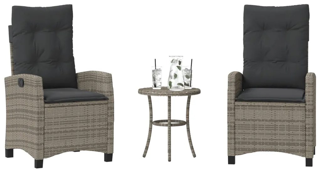 vidaXL 3 részes szürke polyrattan bisztrógarnitúra párnákkal