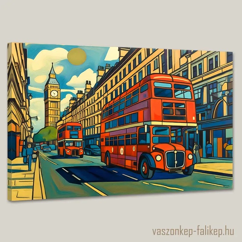 London ikonikus autóbuszai – Prémium falikép a brit hangulatról 60x40 cm