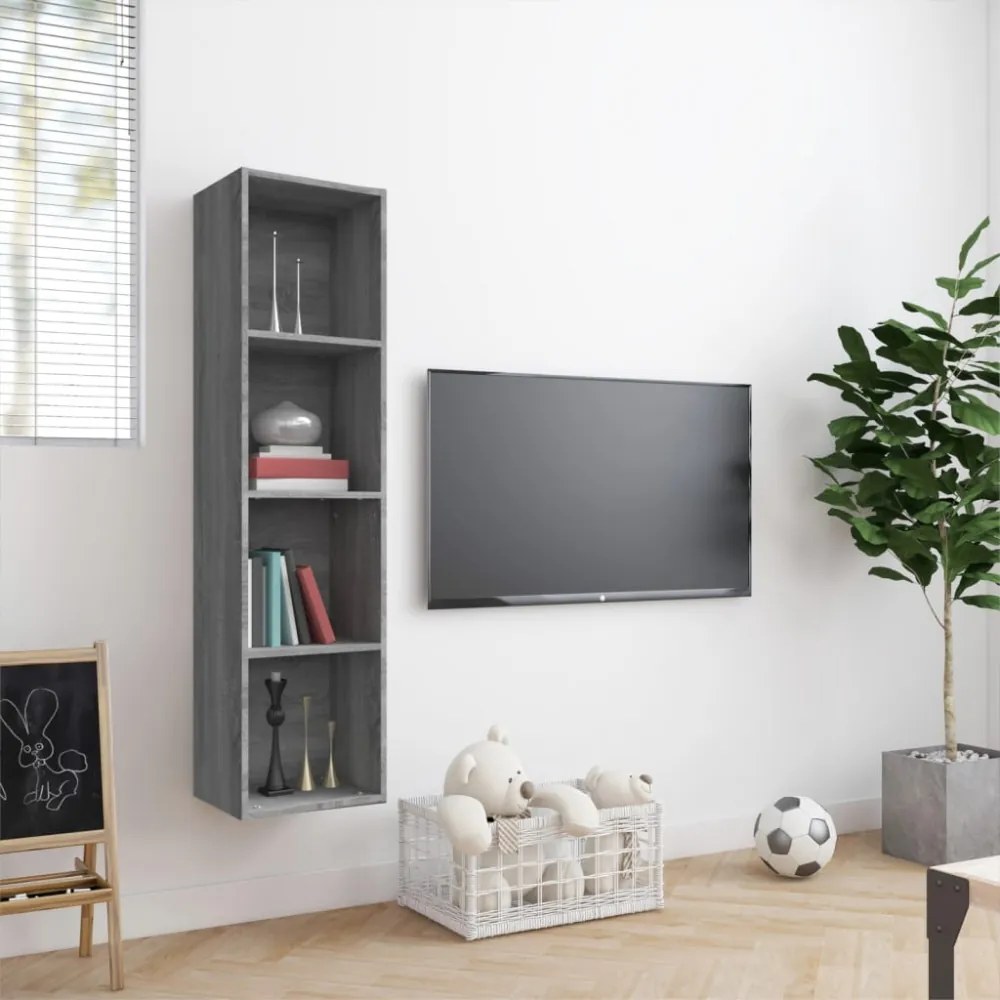 szürke sonoma színű szerelt fa könyv-/TV-szekrény 143x30x36 cm