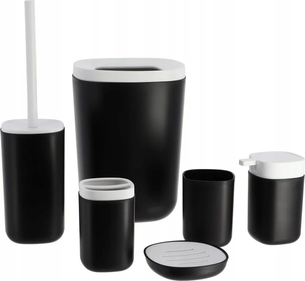 Fürdőszobai kiegészítő szett 6 részes WC-hez Fekete-fehér kefe kosár