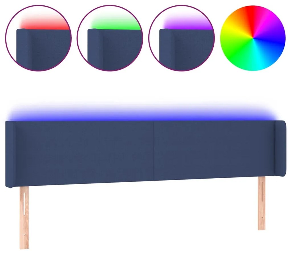 kék szövet LED-es fejtámla 183 x 16 x 78/88 cm