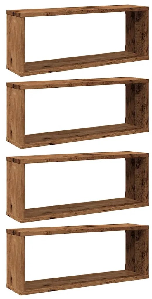 4 db antik fa színű szerelt fa fali kockapolc 60 x 15 x 23 cm