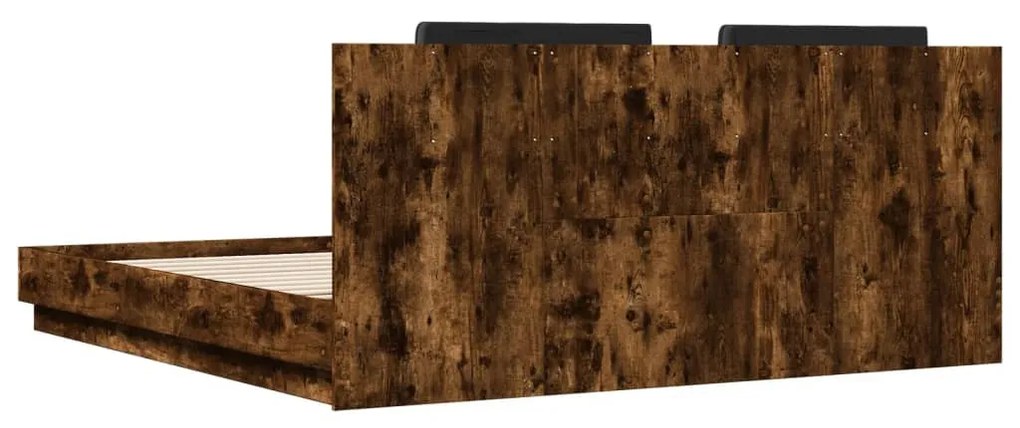 füstös tölgy színű ágykeret fejtámlával és LED-ekkel 180x200 cm