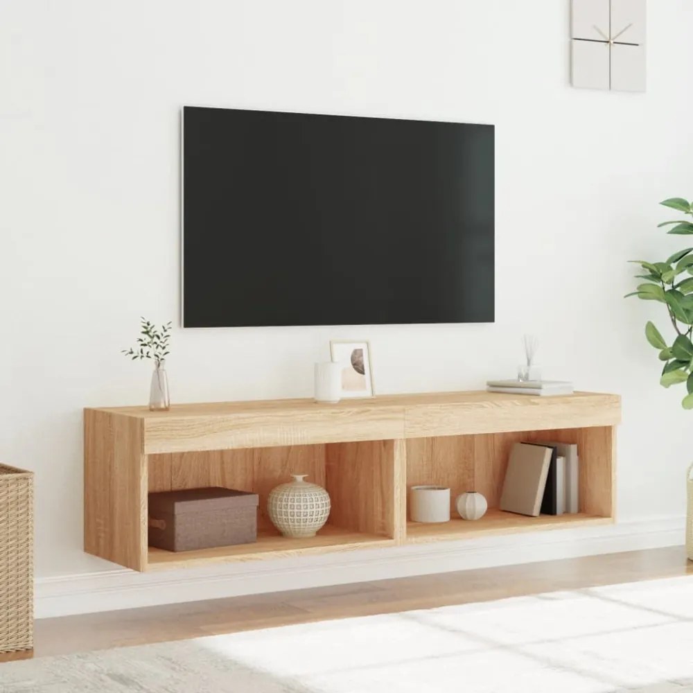 2 db sonoma tölgy színű TV-szekrény LED-ekkel 60x30x30 cm