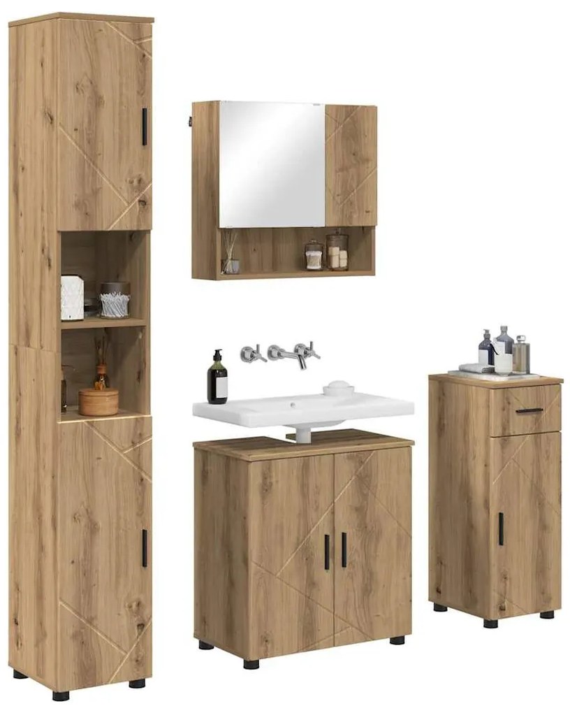 Fürdőszoba bútor szett 4 pcs kézműves tölgy 61 x 35 x 64 cm