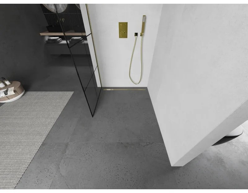 Mexen Kioto zuhanyparaván 80x200 cm 8 mm, arany profil, üveg fekete mintás 1, 800-080-101-01-77