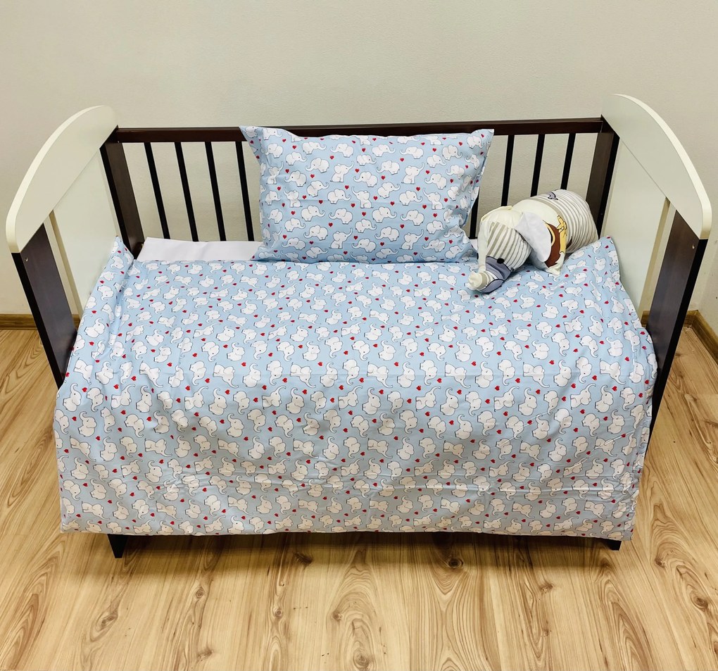 Gyermek pamut ágynemű Elefántkék TiaHome - 1x Párna 90x70cm, 1x Paplan 140x200cm