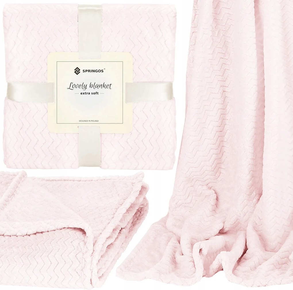 Vastag Takaró Puha Rózsaszín Meleg Dombornyomott 200x220 cm Plüss Ágytakaró Vastag