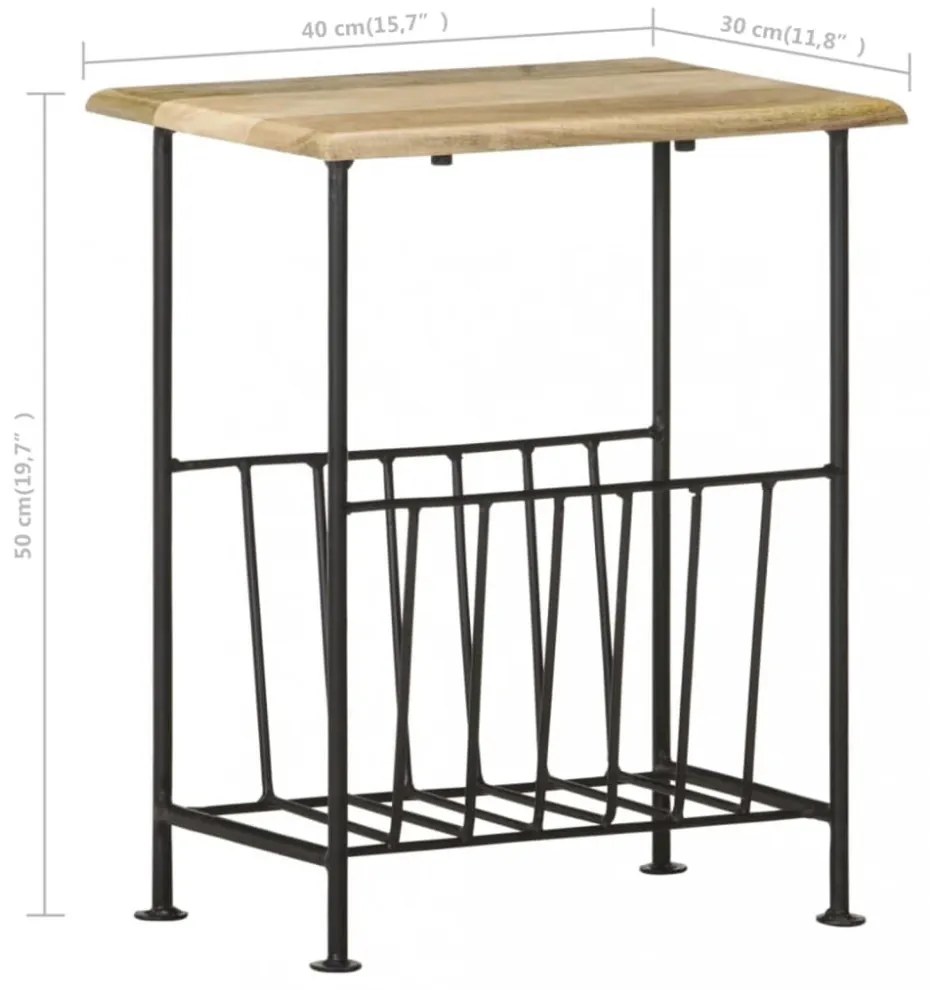 vidaXL tömör mangófa és acél újságtartó 40 x 30 x 50 cm