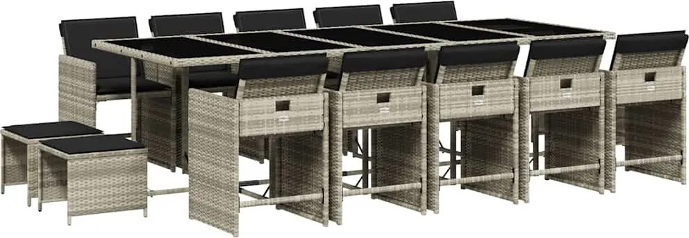 vidaXL 15 részes szürke polyrattan kerti étkezőgarnitúra párnákkal