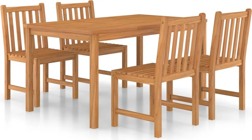 vidaXL 5 részes tömör tíkfa kerti étkezőgarnitúra 150 x 90 cm