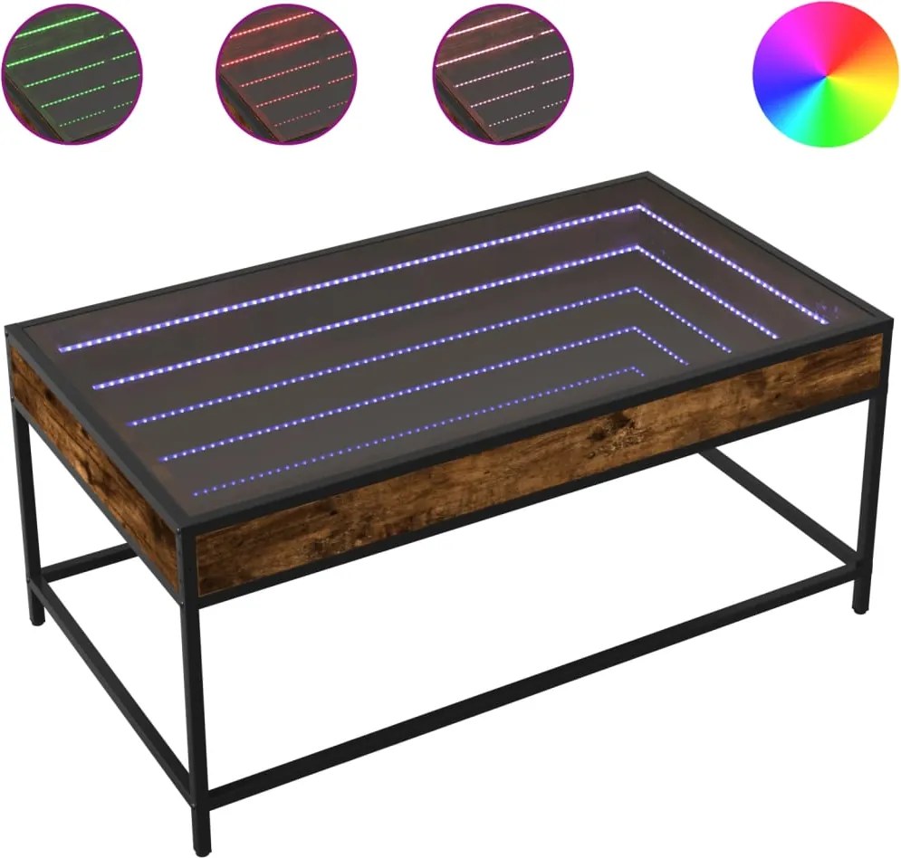 vidaXL füstös tölgy végtelen hatású LED-es dohányzóasztal 90x50x41 cm