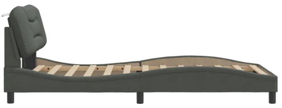 sötétszürke szövet ágykeret LED-ekkel matrac nélkül Hvar 100x200 cm