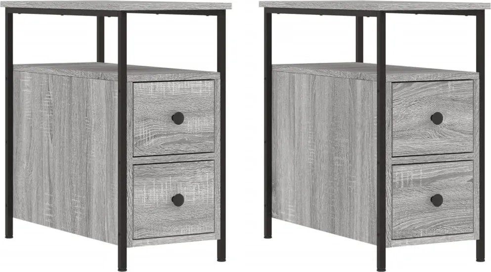 vidaXL 2 db szürke-sonoma színű szerelt fa éjjeliszekrény 30x60x60 cm