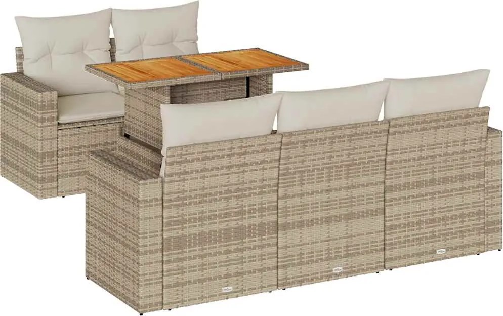 vidaXL 6 részes bézs polyrattan kerti ülőgarnitúra párnával
