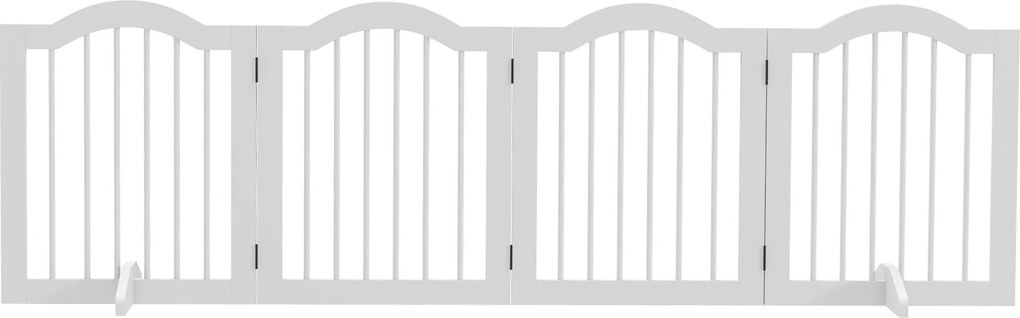 PawHut Kutyabiztosító Kapu 4-Panele, 208 x 61 cm Összecsukható Kutyakapu Ajtóval, Ajtóvédő Kapu 2 Támstövével, Önálló Lépcsőkapu Konyhába, Előszobába,