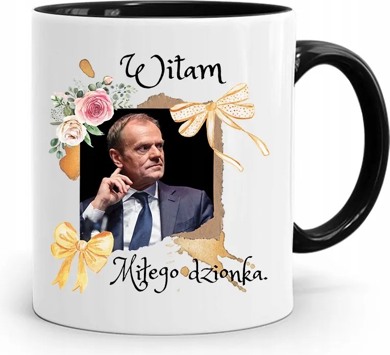 Donald Tusk Fekete Bögre Platform Ajándék fényképes nyomtatással