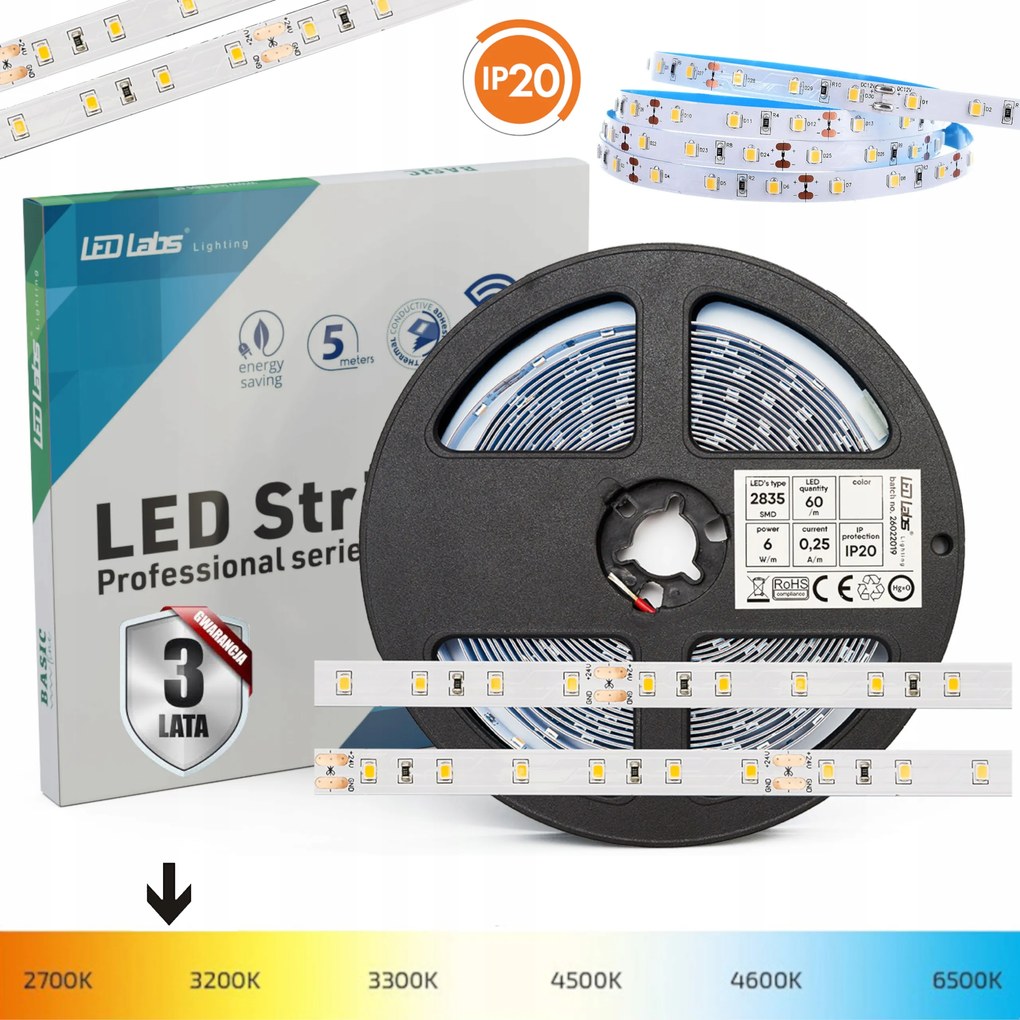 Professzionális Led Szalag 2835 6W/m Meleg 3000K