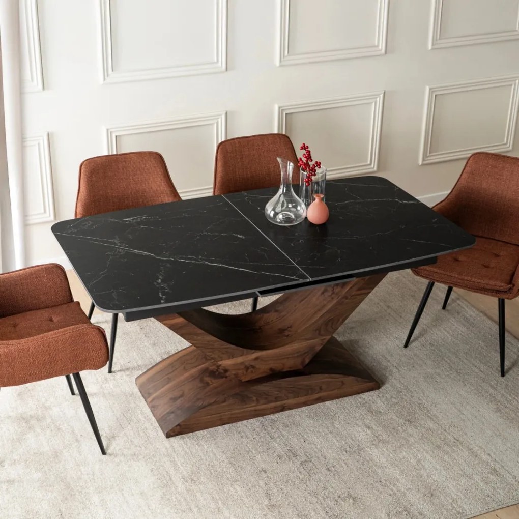 Stół ALICANTE Ceramiczny Rozkładany 160-200 cm Czarny márvány/Orzech