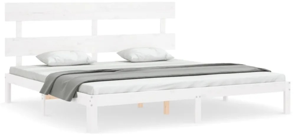 fehér tömör fa ágykeret fejtámlával Super King Size