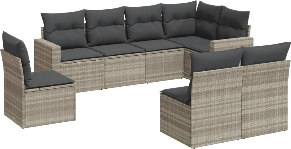 vidaXL 8 részes világosszürke polyrattan kerti ülőgarnitúra párnával