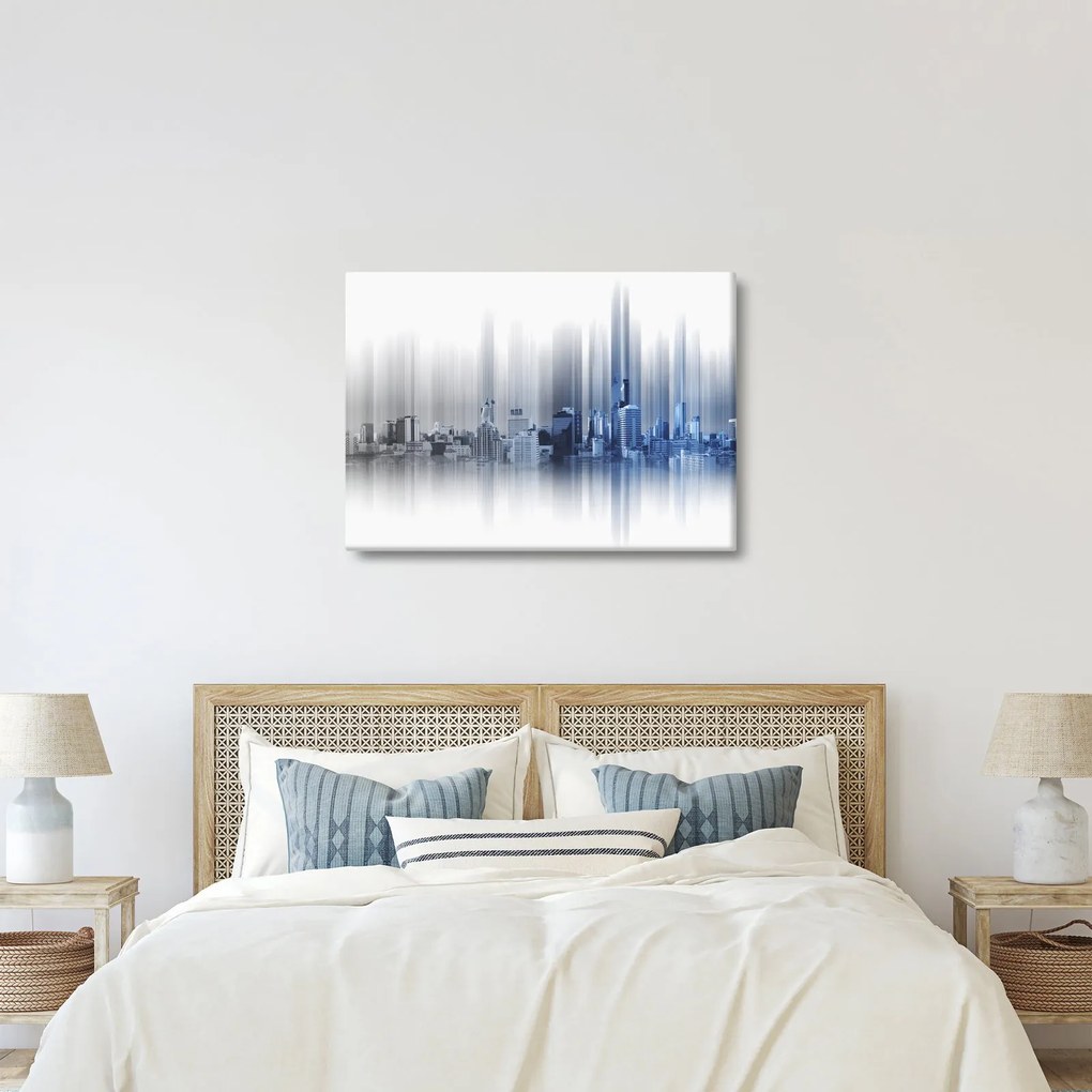 Kép - Panoráma a városra, kék-szürke (70x50 cm)