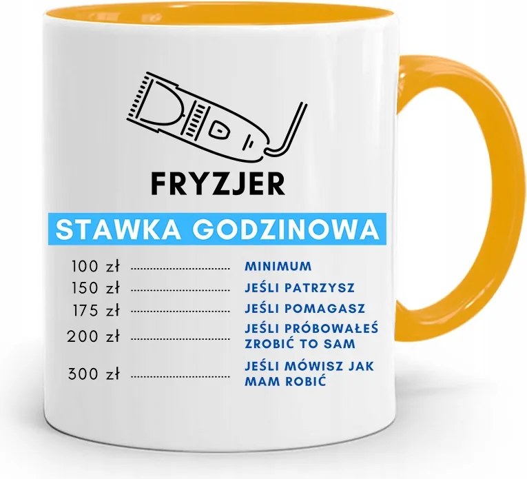 Sárga Fodrász Bögre Fodrász Óradíj Nyomtatott Fotóval