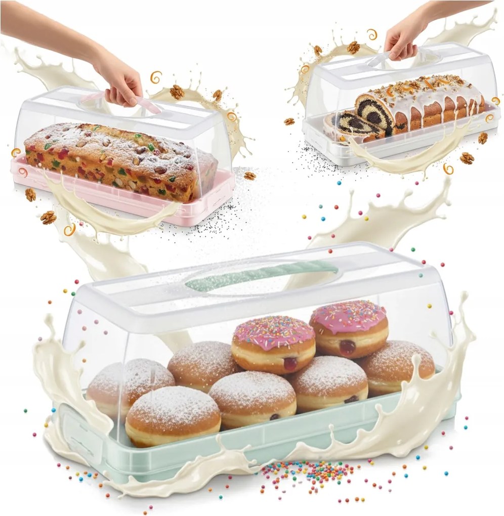 Snack Sütemény Tároló Doboz Fedéllel 36 cm Téglalap alakú doboz