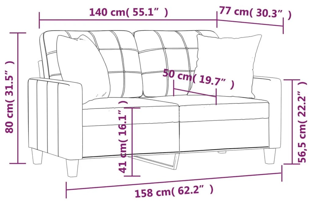 2 személyes bordó műbőr kanapé díszpárnákkal 140 cm