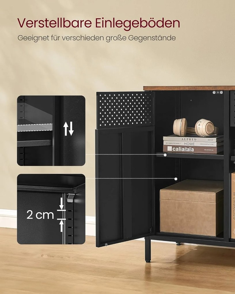 Tárolószekrény, Fém szekrény, 40 x 110 x 76 cm, vintage barna, matt fekete