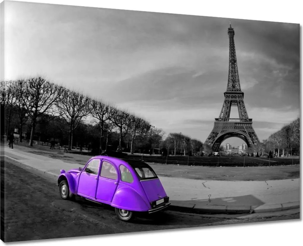 Vászonkép 70x50 Lila autó Párizsban