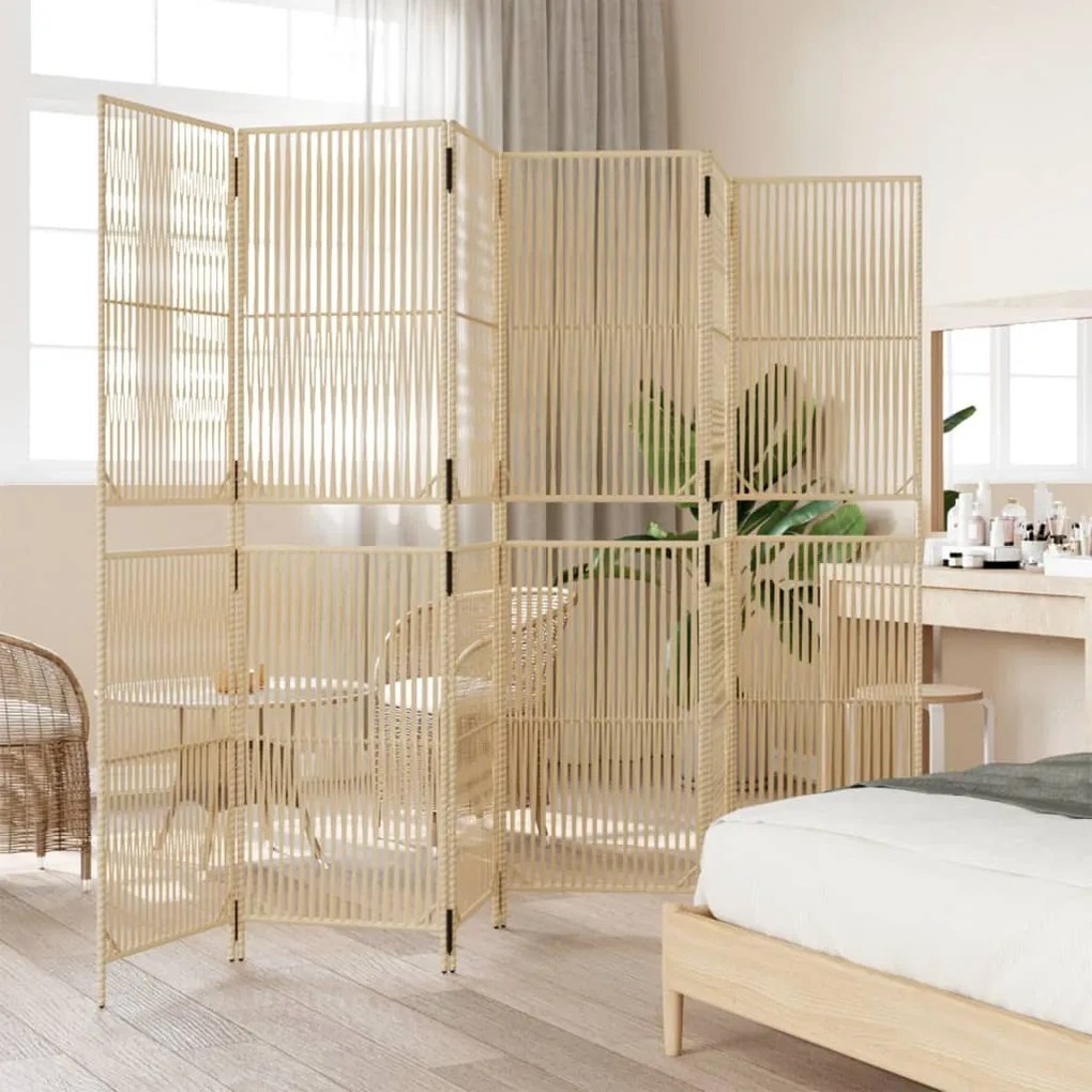 bézs 6-paneles polyrattan térelválasztó