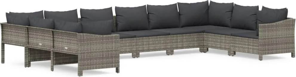 vidaXL 10 részes szürke polyrattan kerti ülőgarnitúra párnákkal