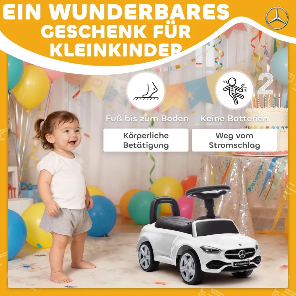AIYAPLAY Mercedes-Benz C-osztályú kisautó kürttel, motorhangokkal, tárolóhellyel, 18-36 hónapos gyermekeknek, fehér