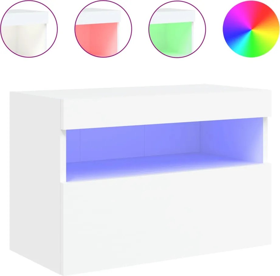 vidaXL fehér falra szerelhető TV-szekrény LED-lámpákkal 60x30x40 cm