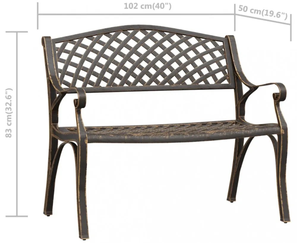 bronzszínű öntött alumínium kerti pad 102 cm