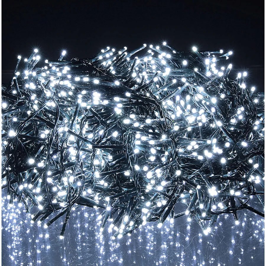 1200 LED-es BOA fényfüzér, kültéri-beltéri hálózati, időzíthető 6/18 órás, 8 féle fényjátékkal, hideg fehér, 24 m, IP44