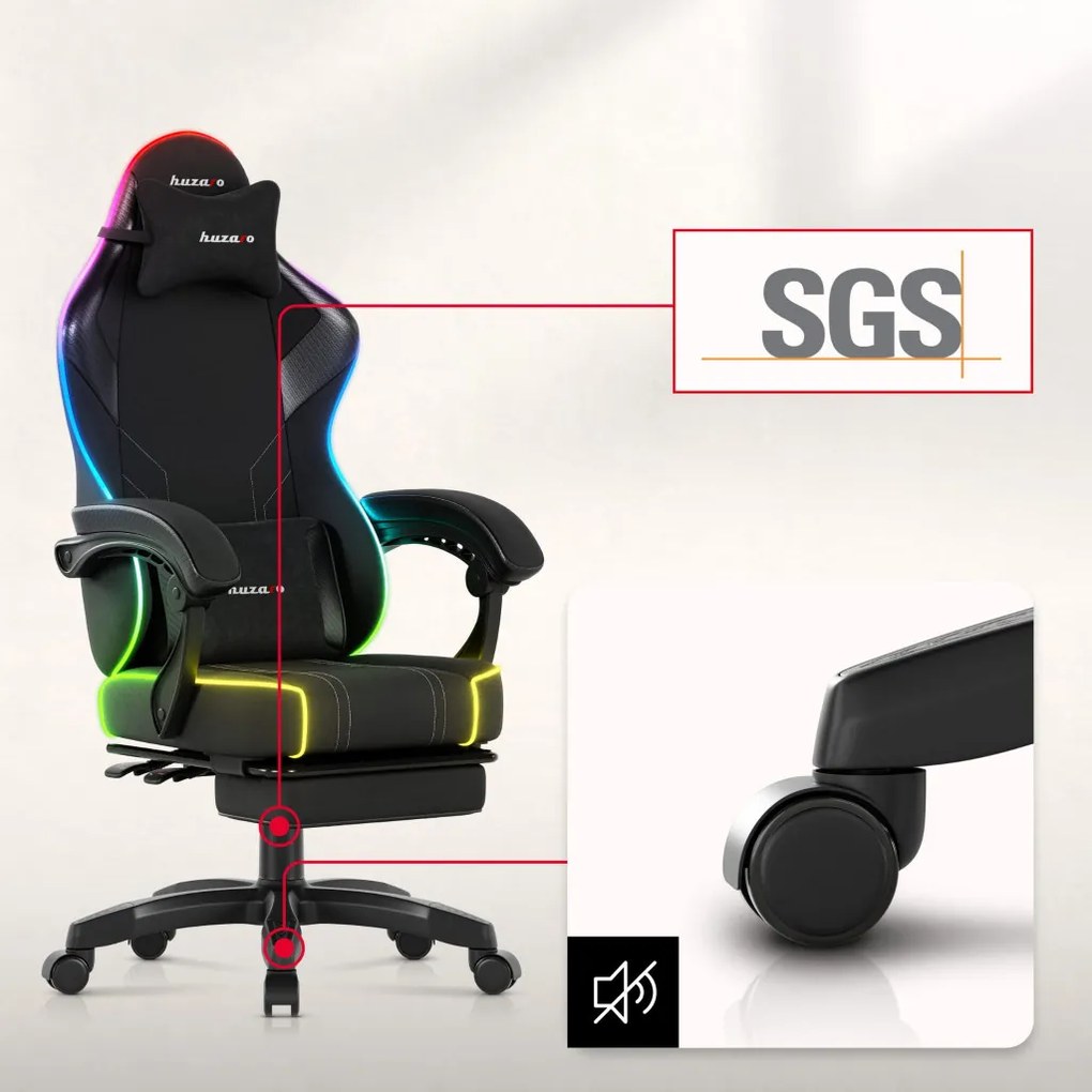 Gamer szék Space RGB lábtartóval fekete
