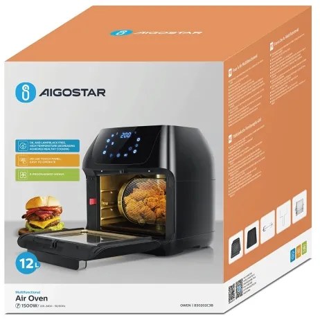 Aigostar forrólevegős sütő 1400W/230V, 12 l, fekete