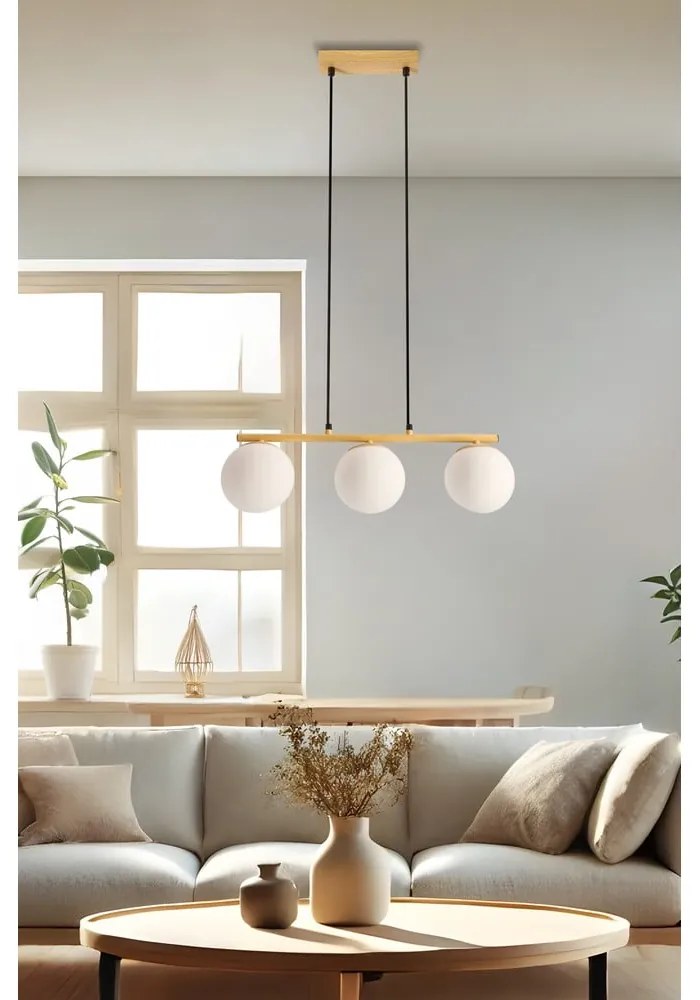 Fehér-natúr színű függőlámpa üveg búrával Carrine – Candellux Lighting