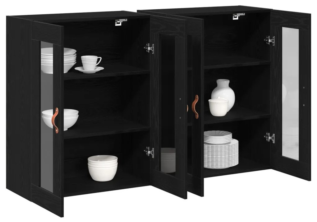 Fali Szekrények 2 db Fekete Tölgy 69,5x34x90 cm Gyártott Fa
