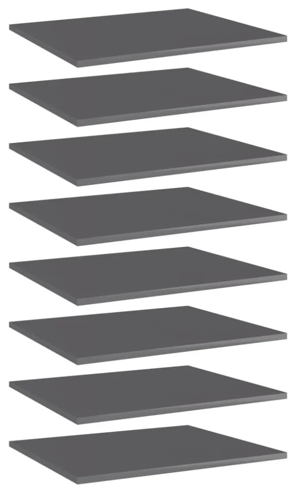 8 db magasfényű szürke szerelt fa könyvespolc 60 x 50 x 1,5 cm