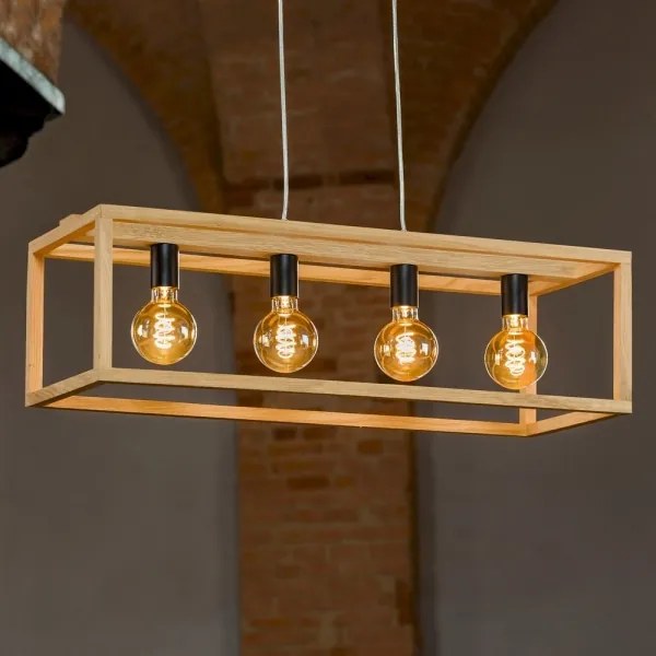 Spot-Light 61590474 - Csillár zsinóron KAGO 4xE27/60W/230V matt tölgy