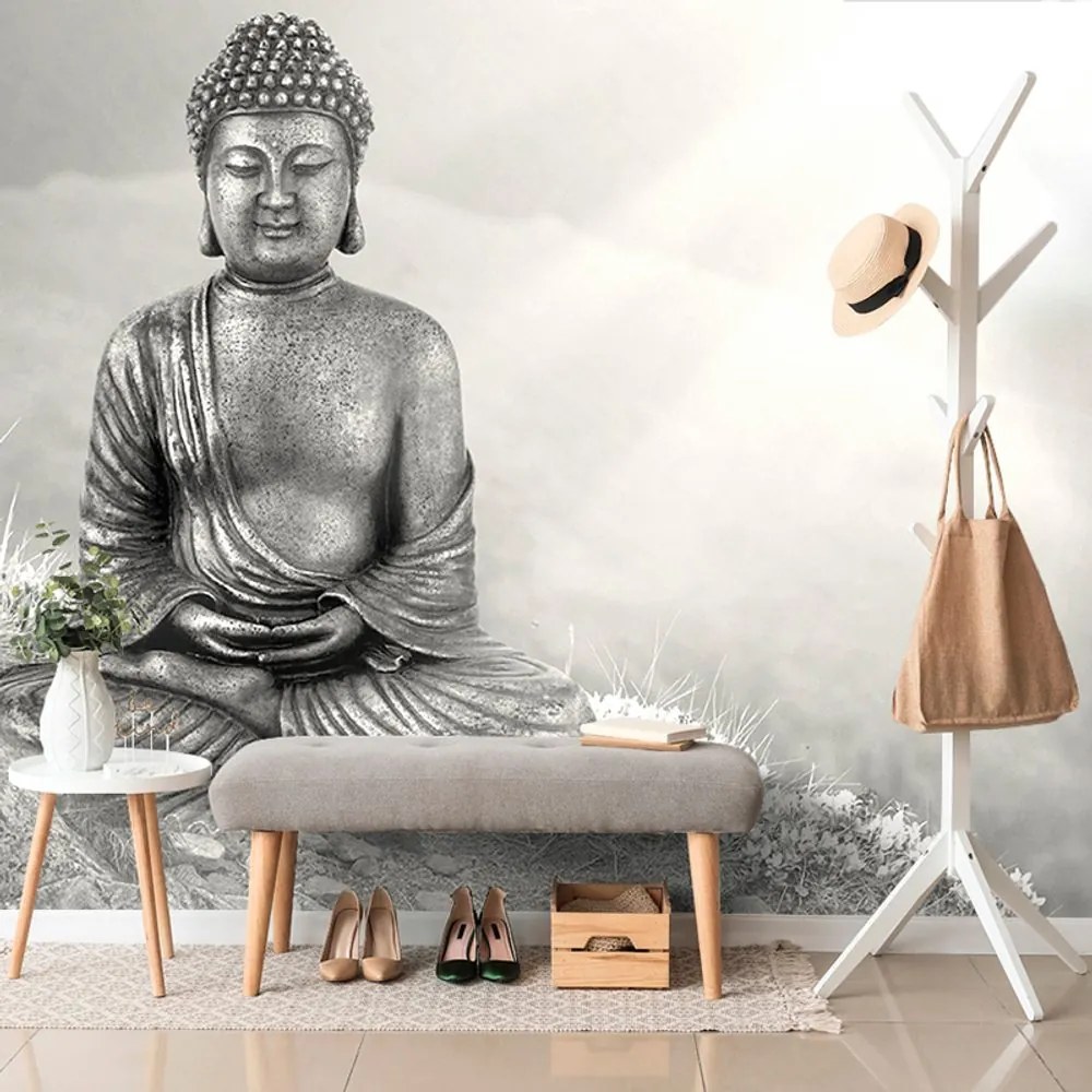 Tapéta fekete-fehér meditáló Buddha